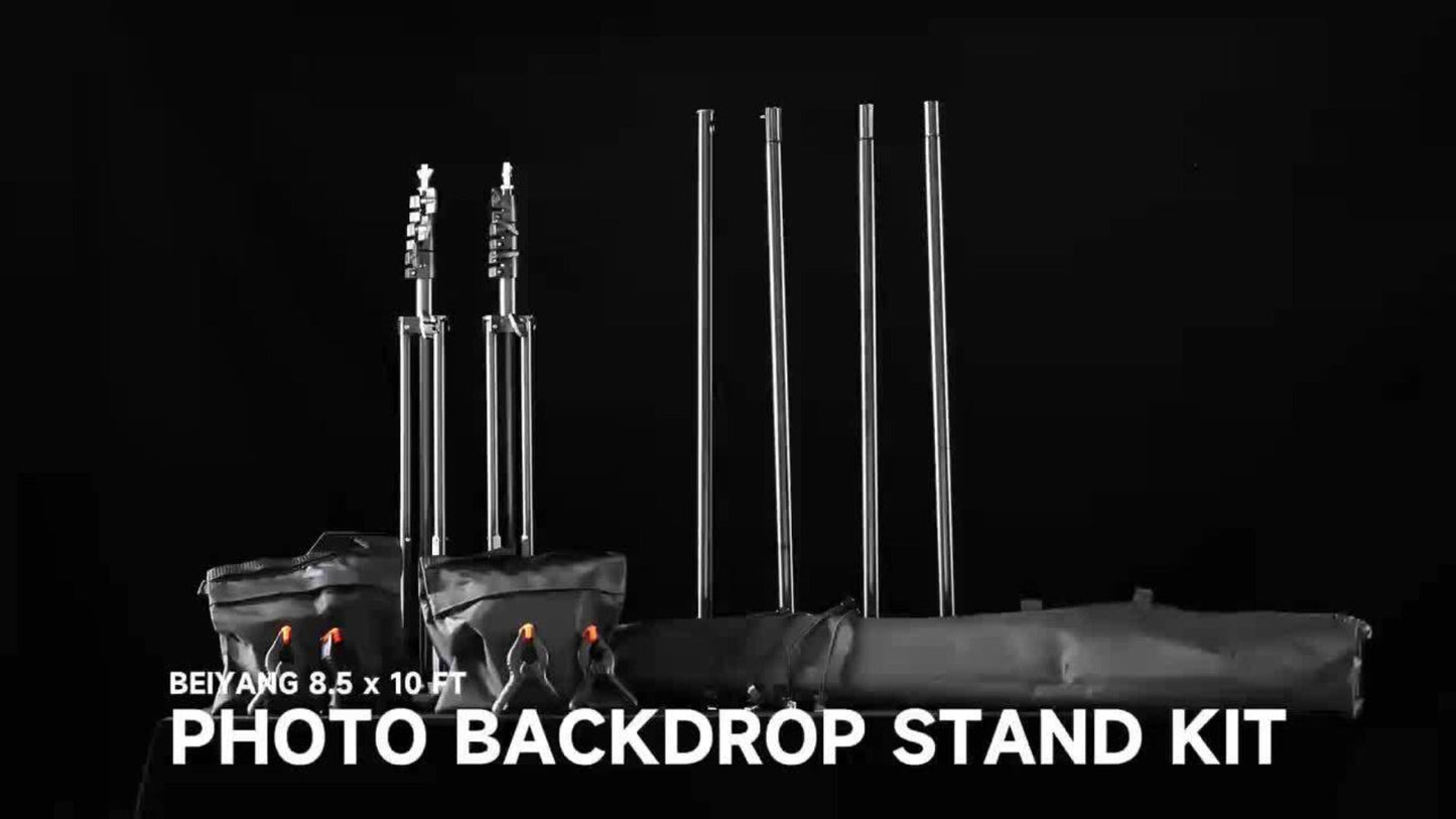 BEIYANG 8.5x10ft Adjustable Photo Backdrop Stand Kit with Carrying Bag | Background Holder Support System for Photography Studio, Video Production, Party Decoration & Advertising Display
