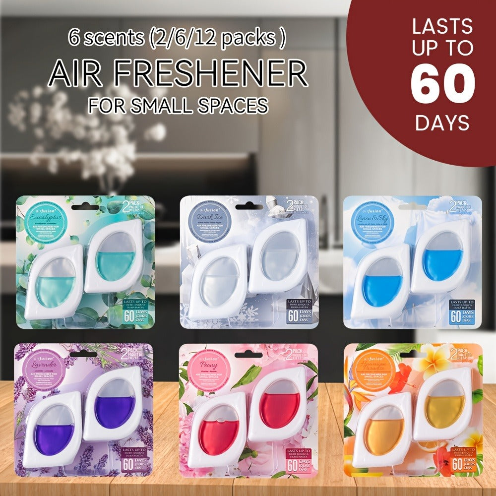 Compact Air Freshener Cups in Six Scents, Available in 2, 6 or 12 Packs for Closets, Bathrooms and Small Spaces