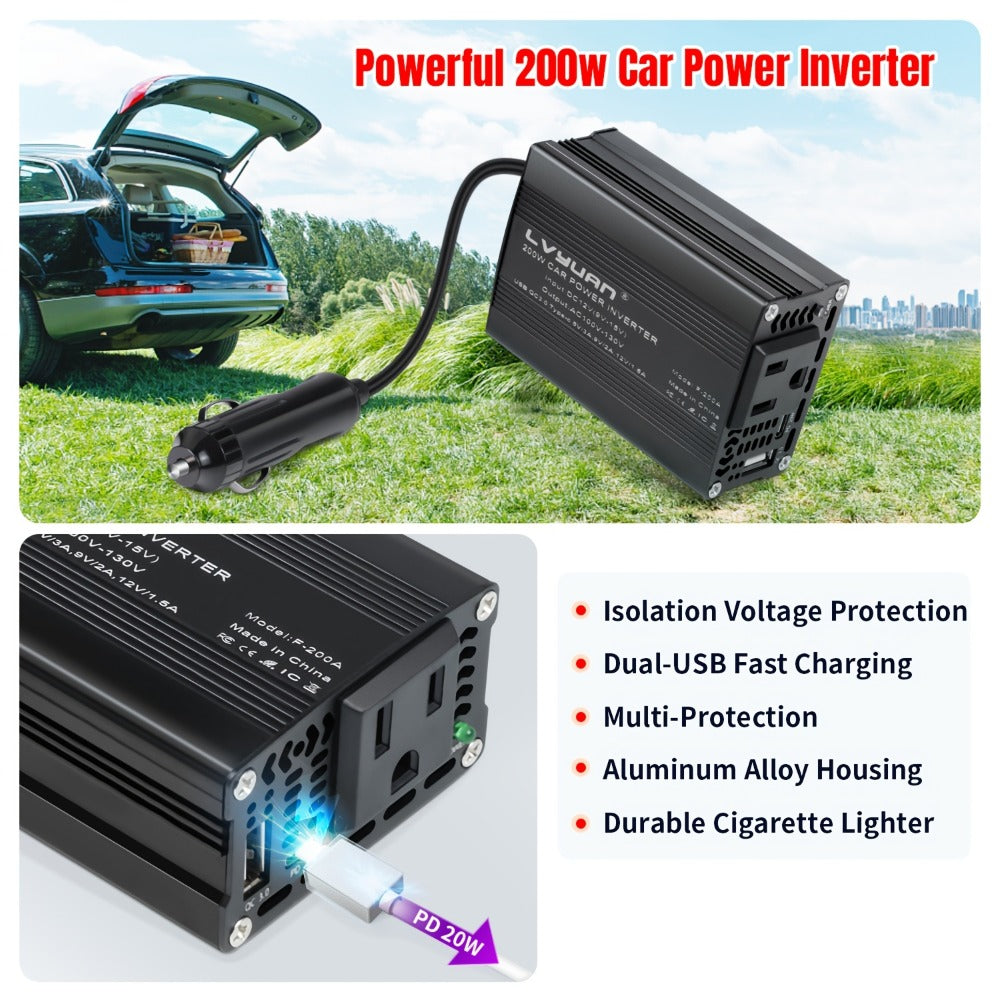 Car Power Inverter 500W 12V to 110V AC Outlet Converter with QC3.0 USB Port for Vehicle Boat Truck RV Portable Auto Power Adapter 200W Rated American Standard Socket Black Red