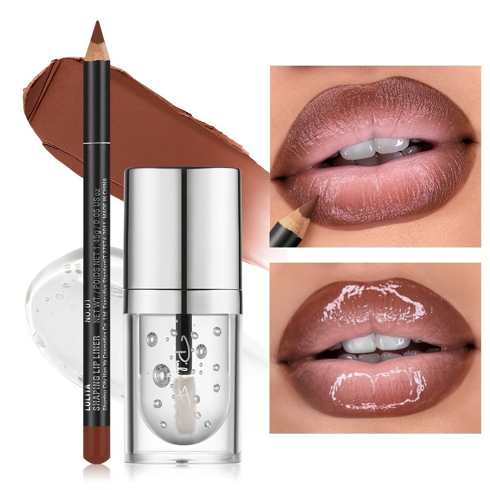 Lip Liner & Lip Oil Set 3 Shades – Long Lasting Silky Smooth Liner with Nourishing Hydrating Lip Oil for Plump Glossy Lips Daily Glam Makeup Gift for Women