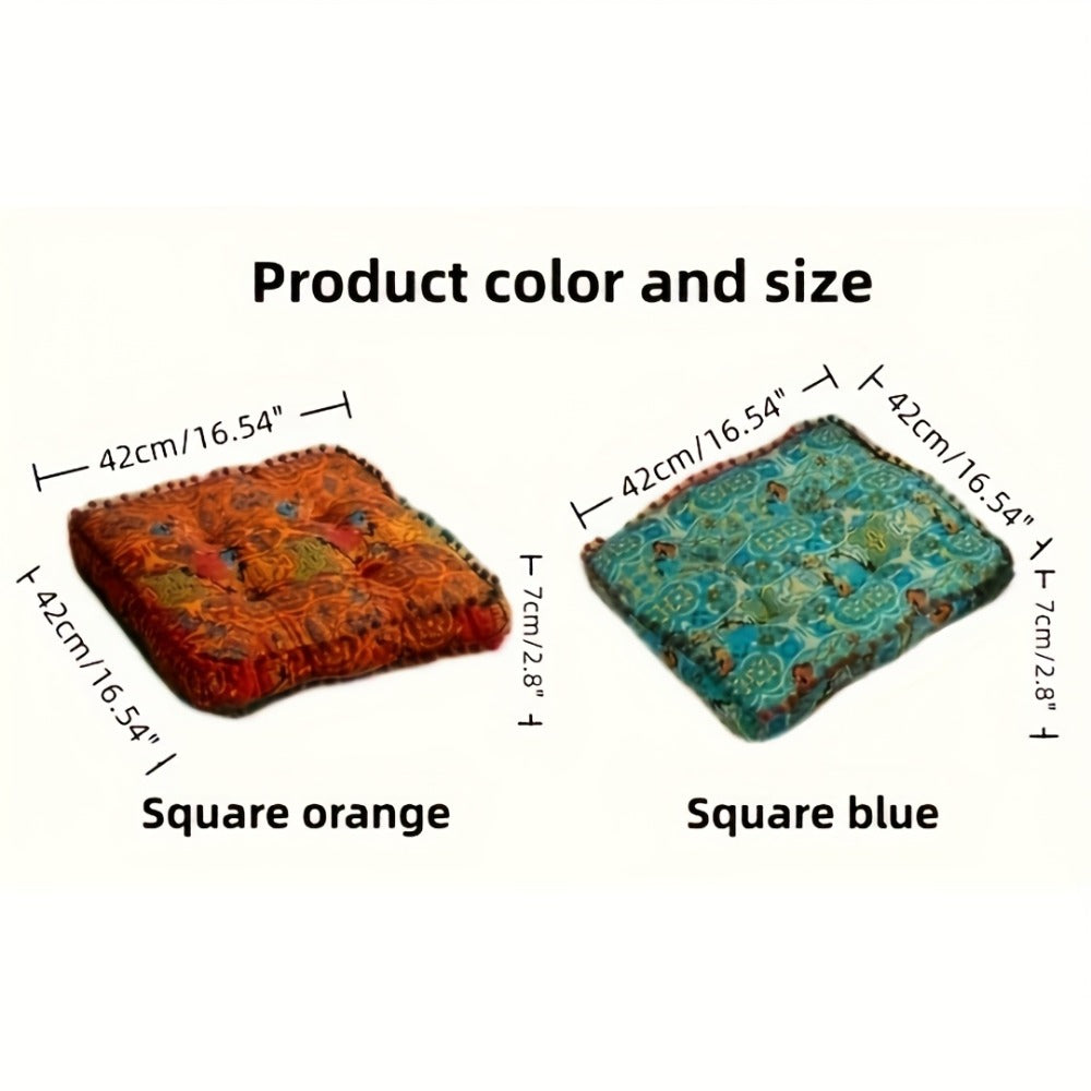 Square Bohemian Floor Cushion in Moroccan Orange or Bohemian Yellow with Forty-Two-Centimeter Size
