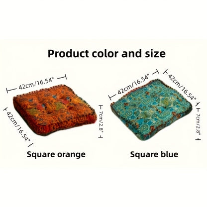 Square Bohemian Floor Cushion in Moroccan Orange or Bohemian Yellow with Forty-Two-Centimeter Size