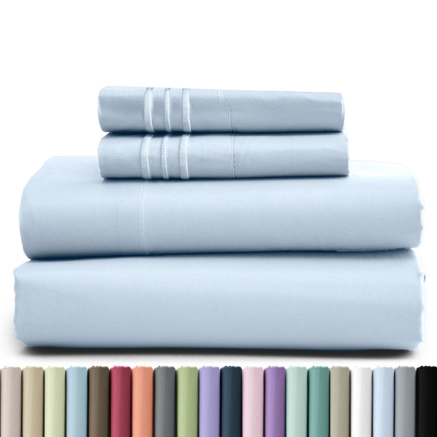 Bed Sheet Set Brushed Microfiber in 3- or 4-Piece Configuration with 16-Inch Pocket and Twenty-Four Colors