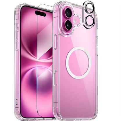 MagSafe iPhone Case with Screen Protector & Camera Lens Protector – N52 Super Magnet Shockproof Clear TPU PC Cover, Anti-Yellow, 3-in-1 Bundle for iPhone 16 16 Plus 16 Pro 16 Pro Max 15 14 13 11