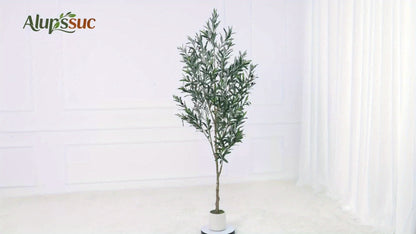 Artificial Olive Tree 4/5/6/7 Ft Tall Faux Potted Plant with Realistic Silk Leaves & Fruits for Living Room Home Decor Indoor Outdoor - Maintenance Free Decorative Tree Housewarming Gift