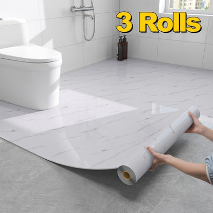 Self-Adhesive Marble Vinyl Floor Wallpaper 3 Rolls 23.62x197.75in - Oil-Proof Anti-Slip, for Entryways, Bedrooms and Living Spaces