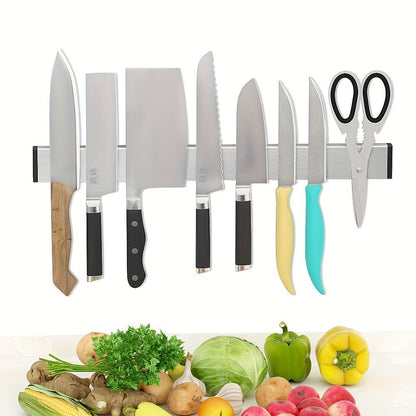 Magnetic Knife Holder Wall Mounted – Stainless Steel Punch-Free Knife Strip Rack for Kitchen, Holds Chef Knife Santoku Bread Knife, No-Drill Knife Bar for Home Restaurant Kitchen Organization
