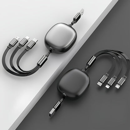 1.2m Retractable Charging Cable with Type-C, Micro USB and Lightning Ends in Six Color Options