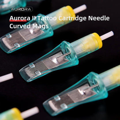 Curved Magnum Tattoo Cartridge Needles 10-Pack — Aurora II Stainless Steel, Large Ink Capacity, Low Splatter, Transparent Body, for Artists & Beginners