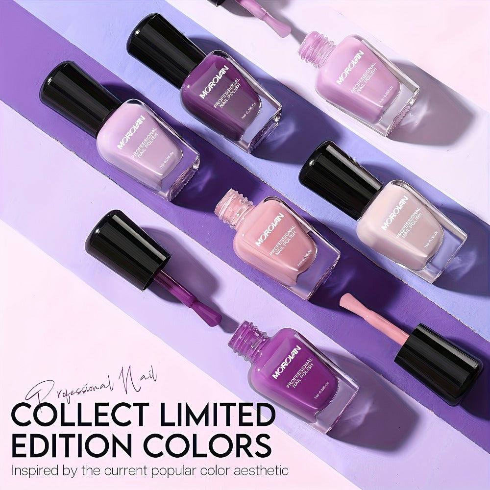 Quick Dry Nail Polish Set 6pcs – No-Bake Durable Nail & Toenail Polish Kit, Cherry Blossom Pink Lilac Purple Nude Pink Shades, Chip-Resistant Long Lasting, Salon & DIY Nail Art for Women