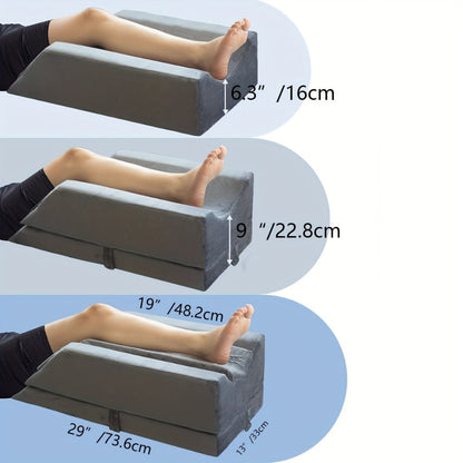 Leg Elevation Pillow Memory Foam Wedge Knee Ankle Support Foot Rest Pillow with Handles Blood Circulation Relief Washable Velvet Cover Post Surgery Recovery