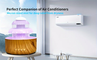 Humidifier Rain-Sound Model with Eight-Color Night Light, 10-Hour Runtime and Water-Soluble Oil Compatibility