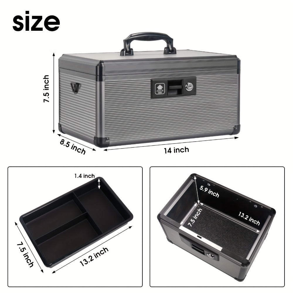 Aluminum Alloy Lockable Medicine Box – Double Layer Large Capacity Storage Box with Key Lock, Handle & Tray for Medicines, Documents & Valuables, 10"/12"/14"/16" Home Security Box