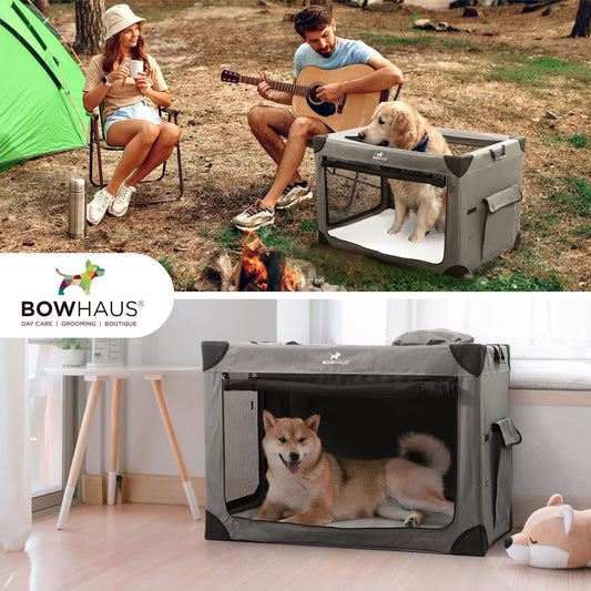 Soft Dog Crate Collapsible 4 Mesh Door – Portable Travel Dog Kennel, 360° Ventilation, 2 Ways to Fold, Indoor Outdoor Car Use, Waterproof Soft-Sided Dog Crate 36 & 42 Inch