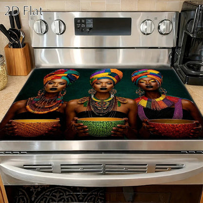Colorful Portrait Pattern Stove Protector Mat, 28.35 x 20.47 Inches with Rectangular Format