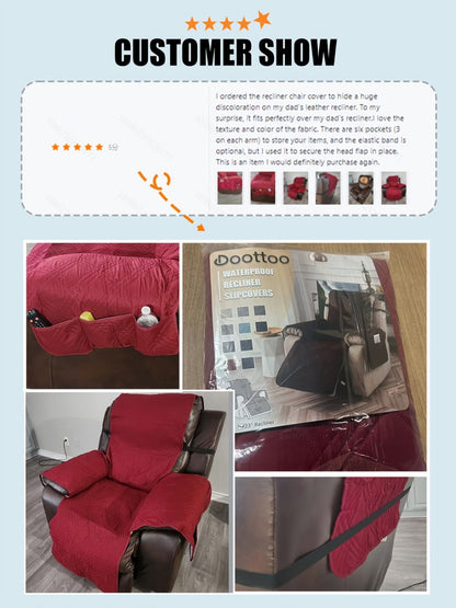 Chair Cover Quilted Recliner Throw with Side Pocket, Elastic Straps and Buckle in Ten Colors