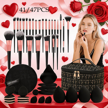 Makeup Brush Set, 41- or 47-Piece Synthetic Bristle Collection with Face Brushes, Eye Brushes, Sponges and Storage Bag