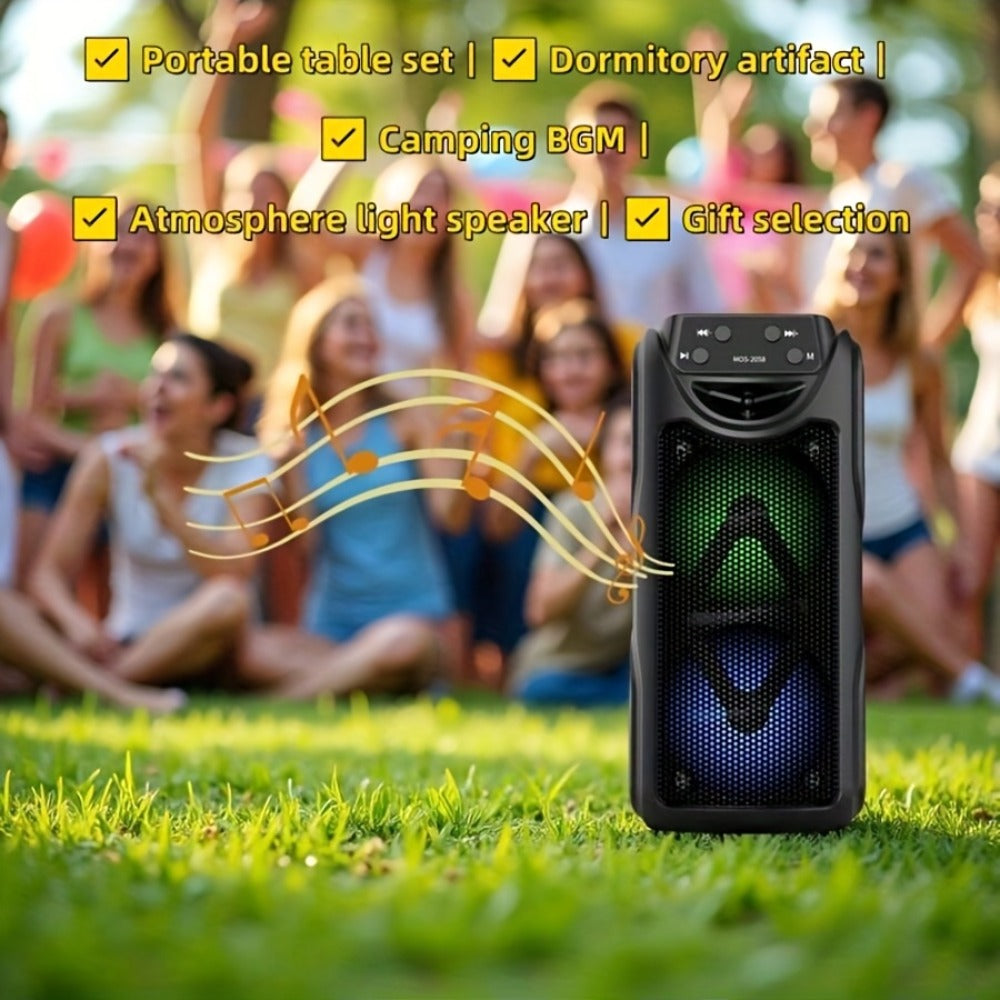 Dual Speaker Bluetooth Speaker with LED Ambient Lighting MOS-2058, Portable Wireless Stereo Sound System for Bedroom Living Room Party Outdoor Camping, Rechargeable Home Audio Speaker with Colorful Mood Lights