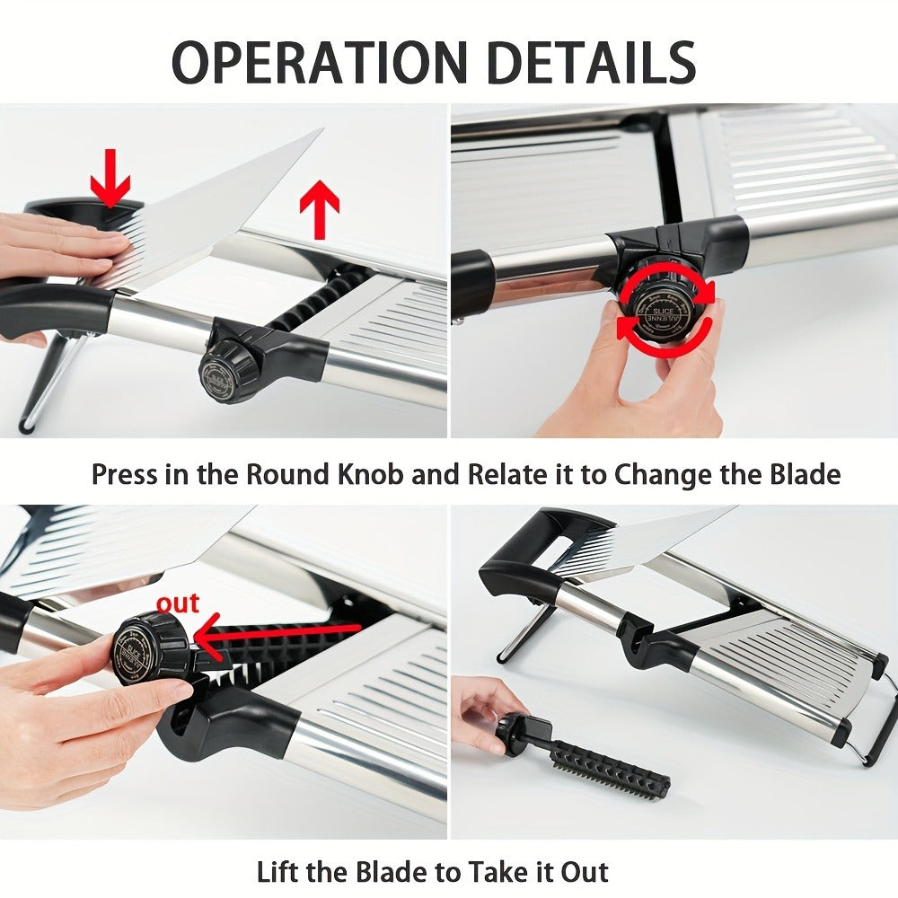 Adjustable Mandoline Slicer with Five Thickness Settings, Hand Guard and Optional Protective Gloves