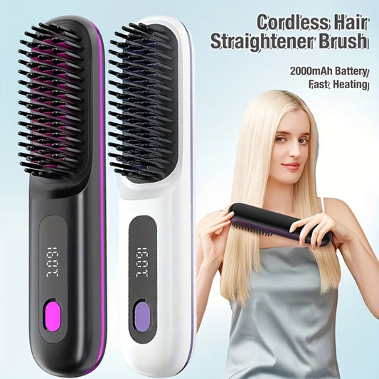 Cordless Hair Straightener 2-in-1 Ceramic Flat Iron & Curler - USB-C Rechargeable Wireless Portable Travel Styling Tool 3-Speed Heat Settings for Women Black White