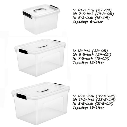 Six-Pack Clear 5.5-Liter Storage Bins with Lids, Latch Handles and Stackable Rectangular Design