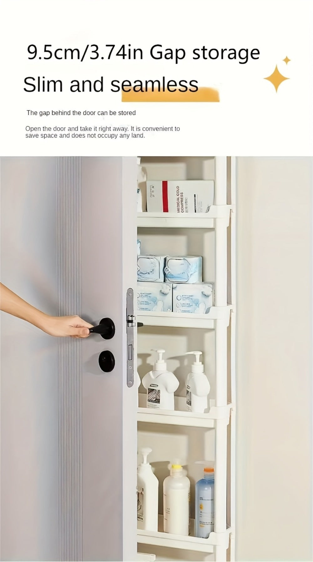 Behind Door Storage Rack, Multi-Layer Slim Organizer for Bathroom & Kitchen, Space Saving Over Door Shelf, Narrow Cabinet Rack with Fixed Hook, Plastic Stackable Storage