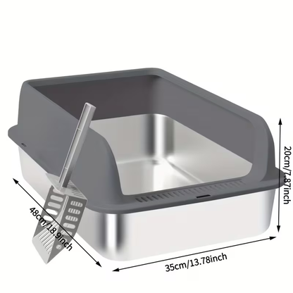 Stainless Steel Cat Litter Box with Removable High-Wall Surround, Front Step and 20cm or 25cm Height Options