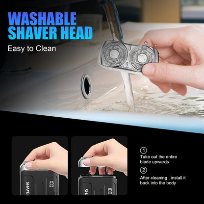 Mini Travel Shaver for Men Dual Floating Blade USB Rechargeable Compact Electric Razor with Digital Display Pocket Size Clean Shave Classic Black Gift for Him Holiday Christmas