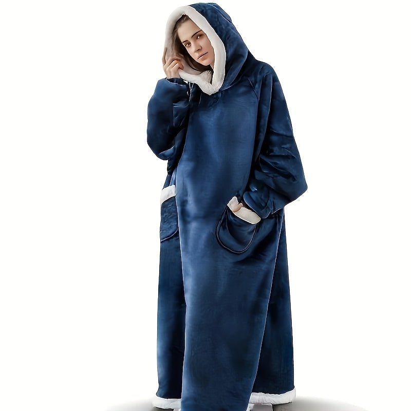 Wearable Blanket Hoodie – Oversized Flannel Sweatshirt Blanket with Pockets for Women & Men, 450-500gsm Thick Warm Winter Cozy