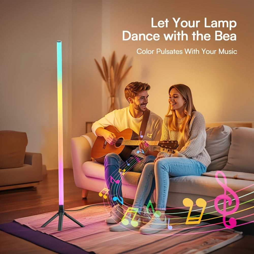 Three-Section Modular RGB Corner Floor Lamp with Triangular Metal Base, App, Remote, Music Sync and Timer Modes