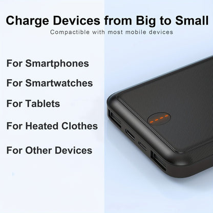 Power Bank 10000mAh 5V/2A for Heated Clothing with USB-C Input/Output in Black or White Battery Pack