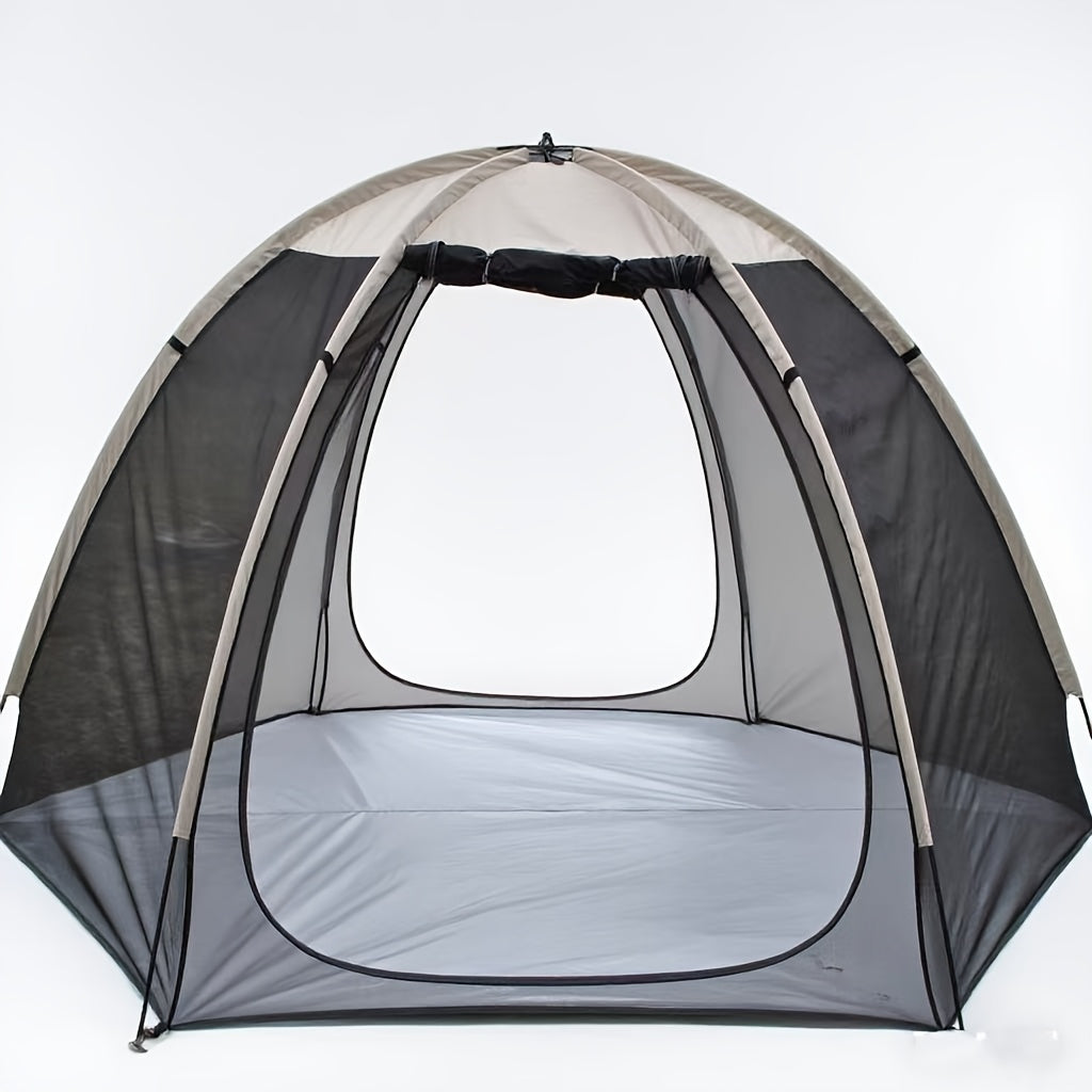 Portable Khaki Dome Screen Tent with Full Mesh Panels, Wide Zippered Entry and Flexible Pole Frame