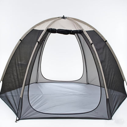 Portable Khaki Dome Screen Tent with Full Mesh Panels, Wide Zippered Entry and Flexible Pole Frame