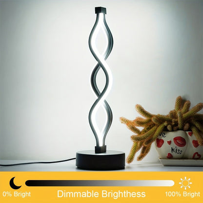 Table Lamp with Spiral LED Wave, Three Color Temperatures, USB Power and One, Two or Wood-Base Options