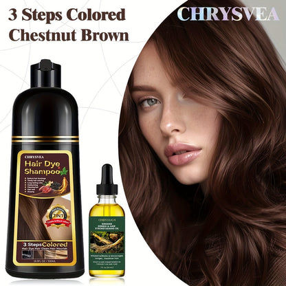 Hair Dye Shampoo, CHRYSVEA 500ml Bottle with 30ml Hair Oil and Nine Shade Options Set for At-Home Color Selection