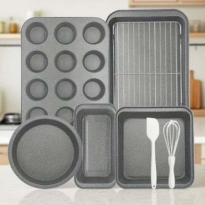 Mixed-Color Bakeware Set with 2–18 Pieces, Cake and Muffin Pans, Trays, Racks and Tools Pictured