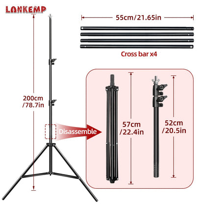 LANKEMP 6.6-Foot Square Photography Backdrop Stand Kit with Two Tripods, Four Crossbars, Clips and Carry Bag