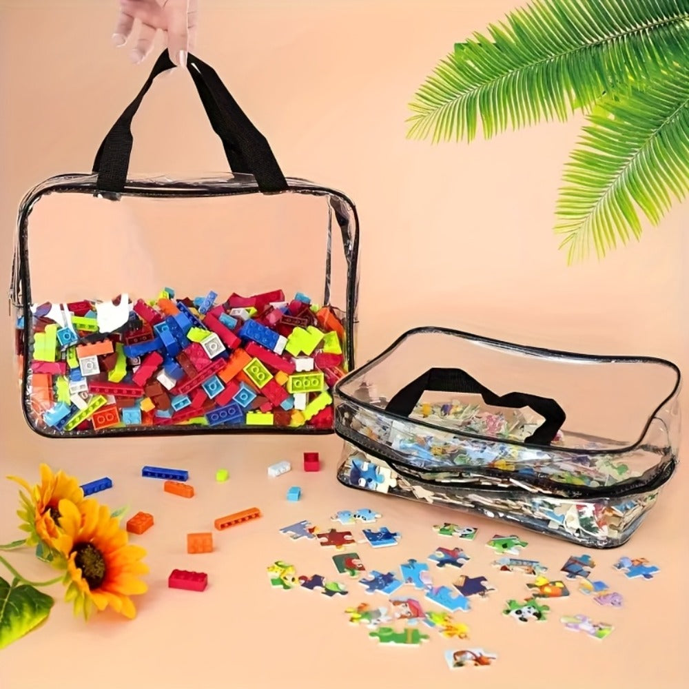 Four-Piece Clear Storage Bag Set with Black Handles, Zipper Closures and Approximate 30cm Width