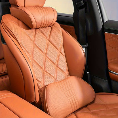Car Neck Pillow Nappa Leather Headrest – Memory Foam Lumbar Support with Embroidery, All-Season Universal Car Interior Accessory