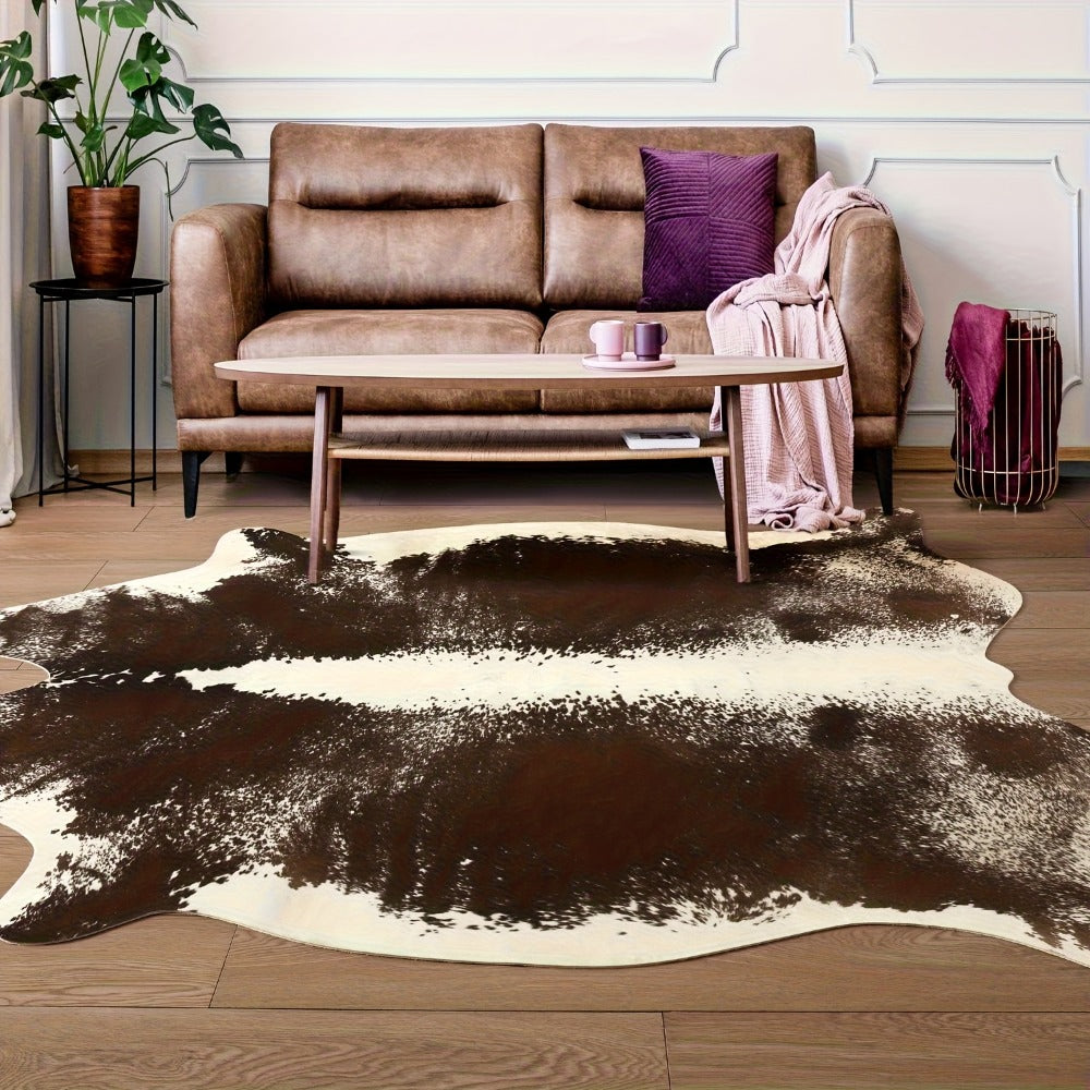 Area Rug Faux Cowhide Animal Print in Nine Colors and Two Washable Western-Style Room Sizes