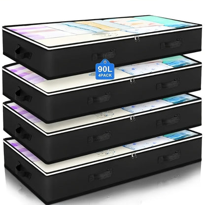 Collapsible Under-Bed Storage Bin Sets in 4- or 8-Piece Gray or Black Options with Zippered Lids