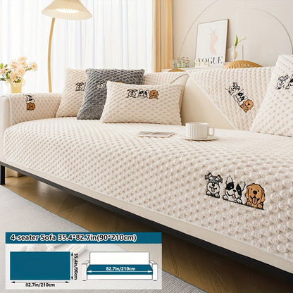 Sofa Cover, Honeycomb Velvet Animal-Embroidered Couch Pad with Non-Slip Backing in Three Colors