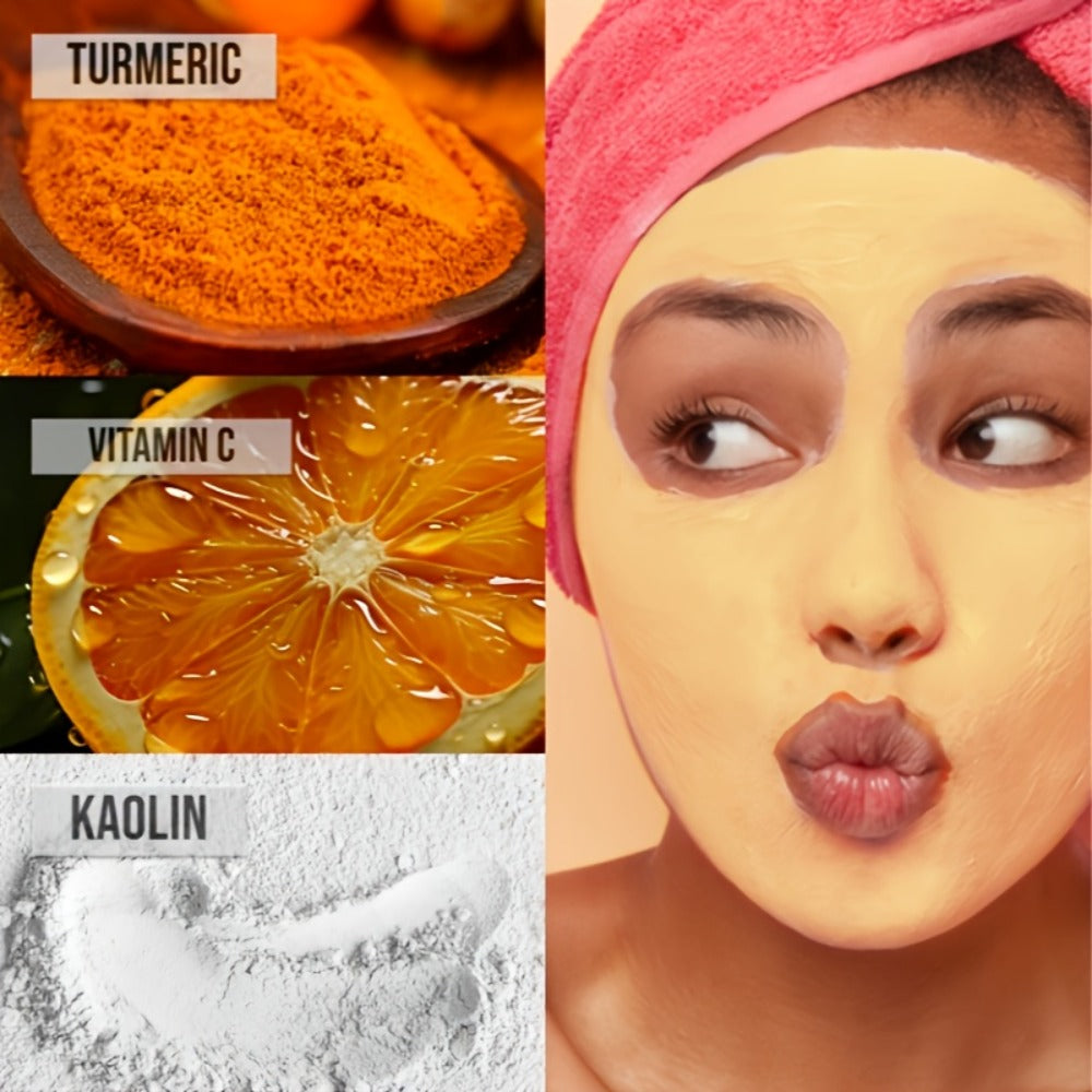 Face Mask, HICREAM Turmeric Vitamin C Kaolin Clay Formula in Jar Packaging for Rinse-Off Facial Use