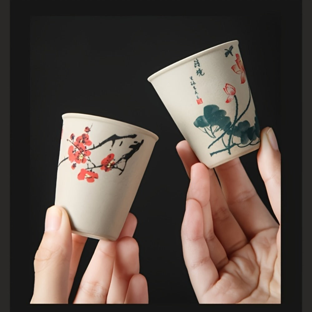8pcs Chinese Ceramic Tea Cup & Saucer Set, Porcelain Kung Fu Tea Set for Tea Lovers, Wedding Favors, Cultural Gifts