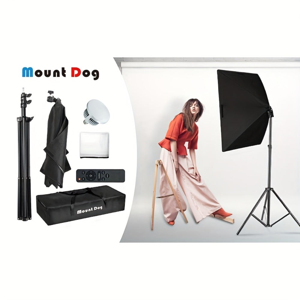 Softbox Photography Lighting Kit 2-Pack MOUNTDOG 19.7x27.5 Inch Continuous Lighting System 85W 5700K E27 LED Bulbs with Remote for Portrait Product Fashion Studio Photography