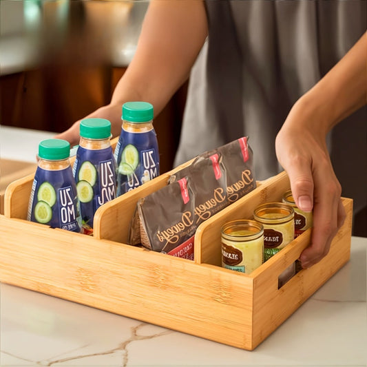 Bamboo Lid Organizer for Kitchen Cabinet with 5 Adjustable Dividers - Tupperware Lid Holder for Food Container Lids, Pot Lids Storage Rack with Writable Labels, 13" Wide