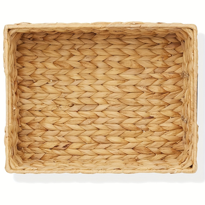 Pantry Baskets with Chalkboard Labels - Natural Water Hyacinth Woven Storage Bins 9"x12"x5", Kitchen Shelf Organizers, Available in 1, 2 & 4 Pack