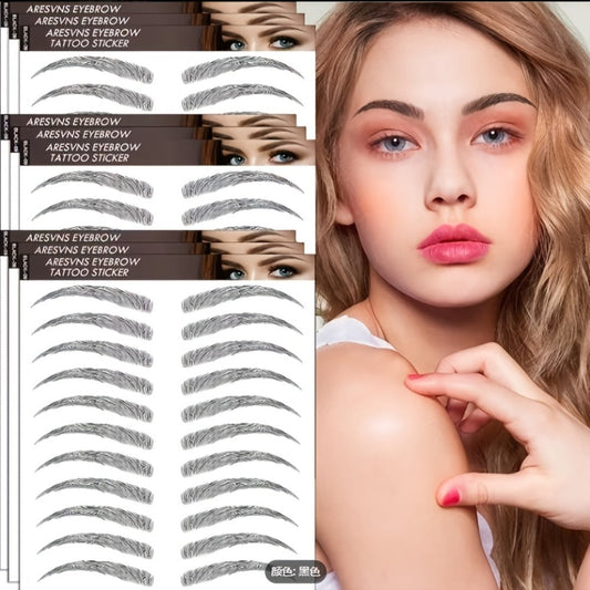 6D Eyebrow Tattoo Stickers Waterproof 8 Pcs for Women Girls, Natural Realistic Hair-Stroke Fake Eyebrow Temporary Tattoos Sweat-Proof Quick Apply, Semi Permanent Eyebrow Stamp Stencil for Thin Sparse Brows Daily Makeup