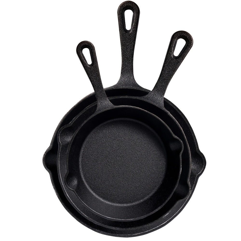 Nested Cast Iron Skillet Set with Long Handles, Pouring Lips and Choice of 3, 4 or 5 Graduated Pans