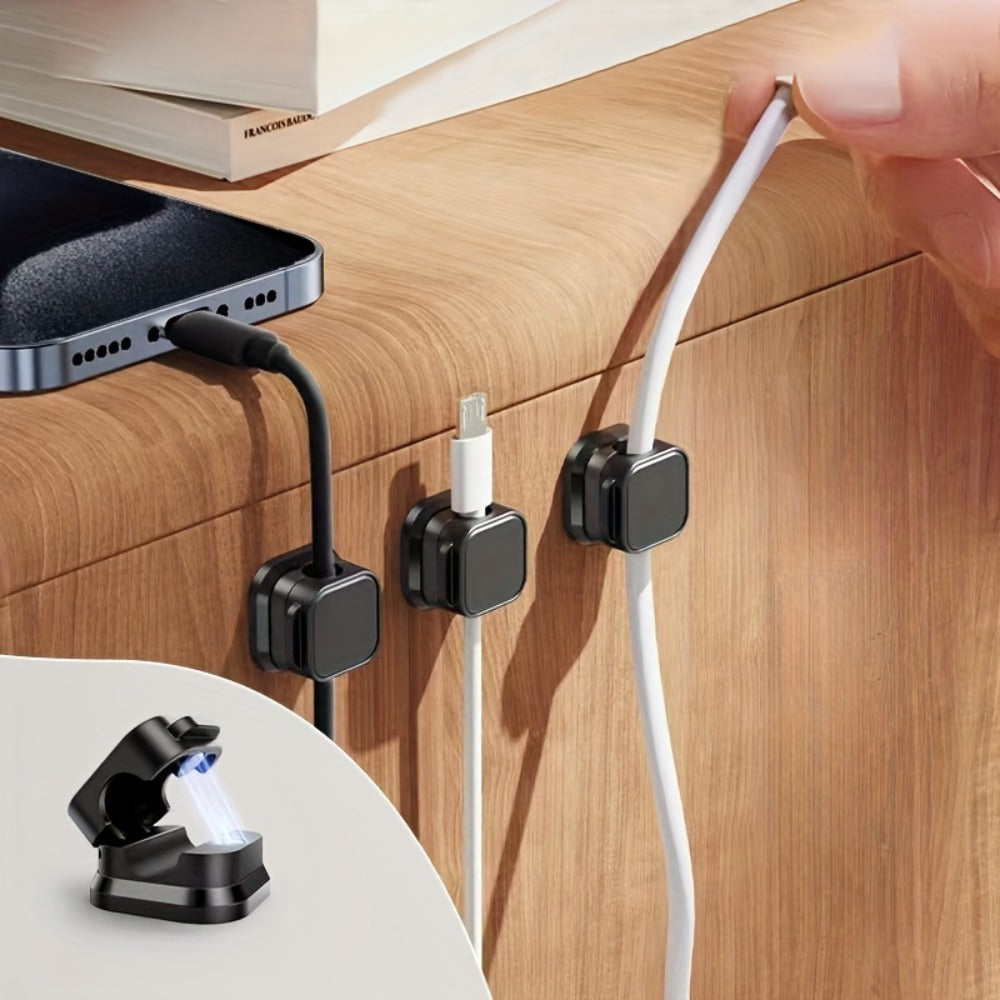 Magnetic Cable Organizer Clips, 16-Piece Black Square Set for Desk-Edge Cord Routing Pictured